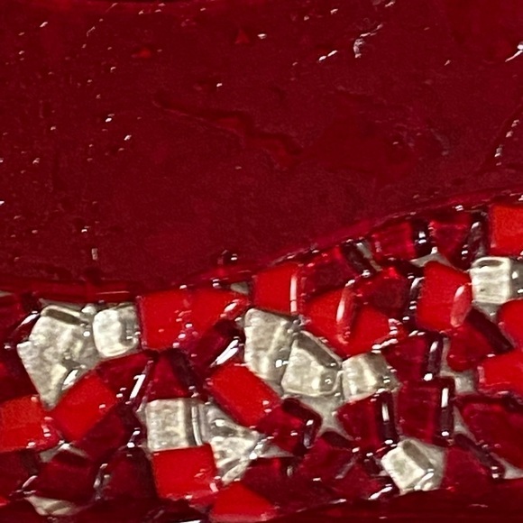 Vintage Fused  Red Glass Dish Wall Art Minimalist Mosaic Detail Signed Arcotex - Picture 11 of 12